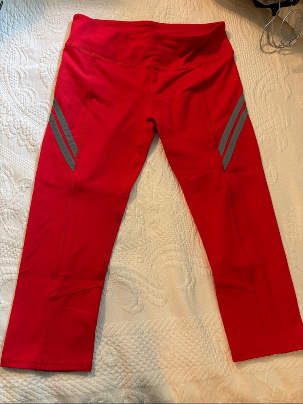 Fabletics Red Capri Leggings with Reflective Stripes